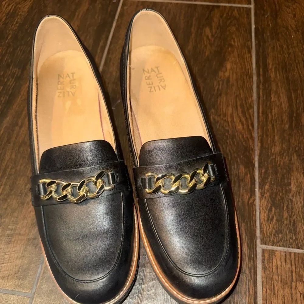 Naturalizer Women's Adiline Black Leather Chain Lug Sole Platform Loafer Size 12